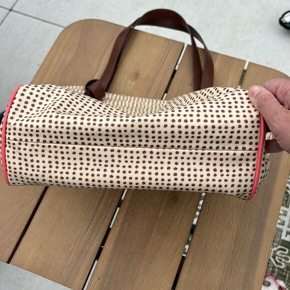 Fossil Women’s nylon Stylish Cream and Brown polka dot Tote shoulder bag GUC - Picture 7 of 10